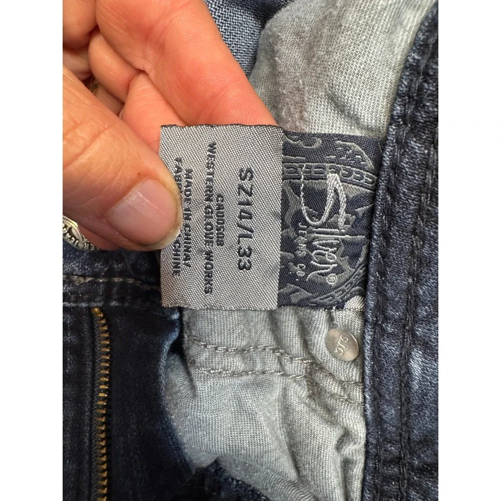 Silver Jeans Co Suki Mid Rise Bootcut Dark Wash Studded Embroidered SZ 14 L 33
